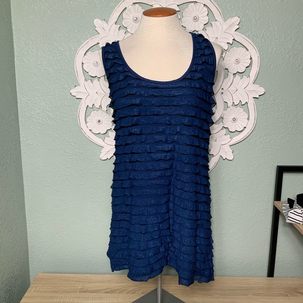 INC Blue ruffled racerback Tunic blouse size xl
